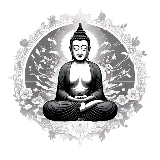 Buddha With Japanese Background