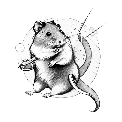 Hamster Riding A Rocket Through A Cosmic Sagittarius Symbol