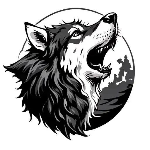 Logo With Wolf Howling To The Moon