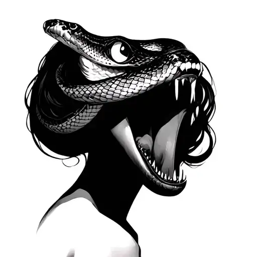 Woman With Snake Eyes And Snake Mouth Open