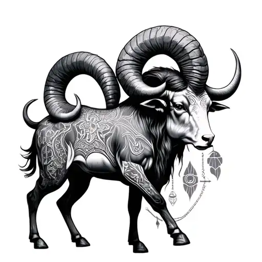Big Aries Zodiac Sign Over A Combined Aquarius And Taurus Zodiac Signs