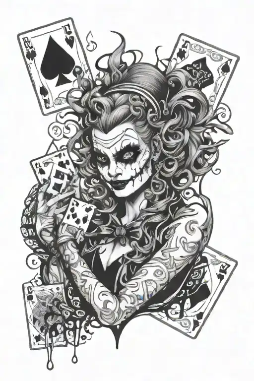 Joker Girl With Playing Cards Spread