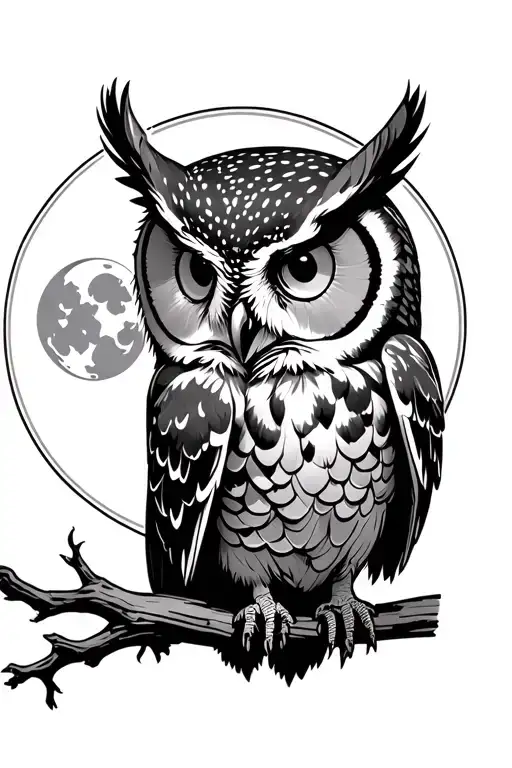 Owl Perched With Full Moon Shining