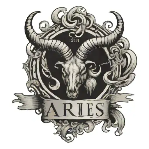 Illustrative Design Of Aries Horns With Birthdate In A Banner Below