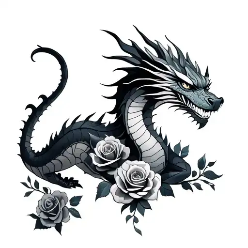 Full Body Dragon With Roses