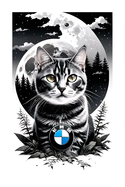 Bmw Moon Cat Bmw Forest In The Background Tattoo