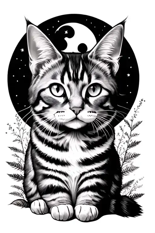 Bmw Forest Cat Moon In The Background Tattoo