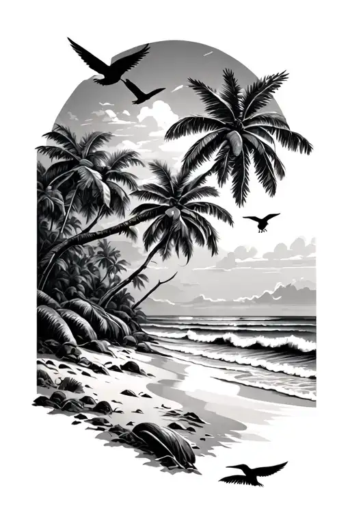 Beach With Trees And Peace And Birds