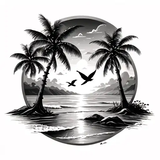 Beach With Trees And Peace And Birds