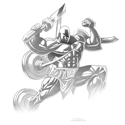 A Muscular Bodybuilder Wielding A Fantasy Sword In An Anime-inspired Scene