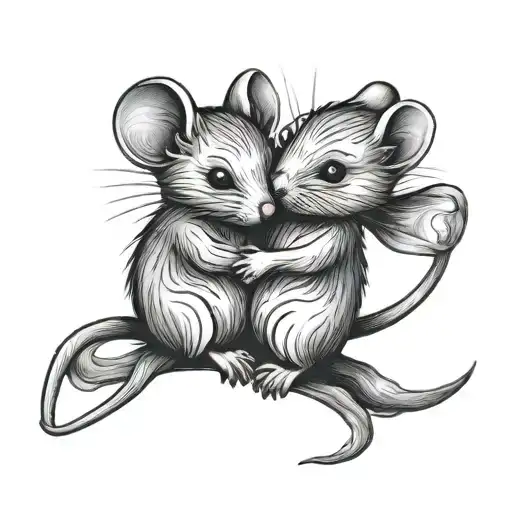 Two Little Mice Hugging Each Other