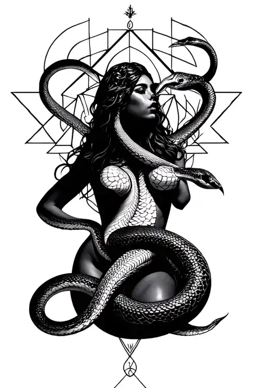 Female Body And Snake With Sacred Geometry