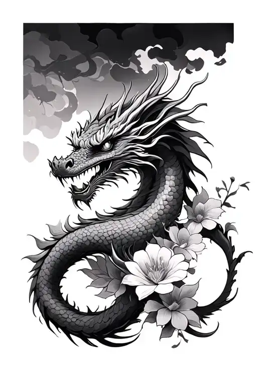 Dragon And Cerezo Flower Style Yakuza Dragon Sleeve