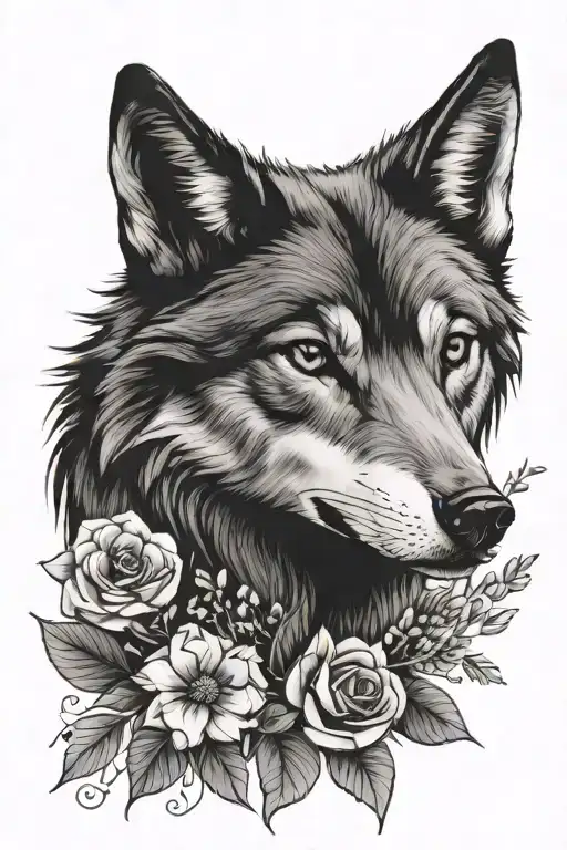 Wolf And Flowers