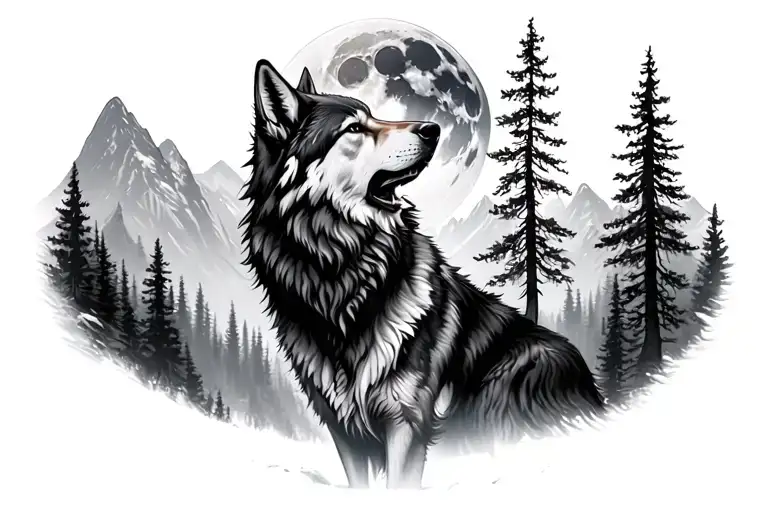 Wolf Howling Moon Forest Mountains