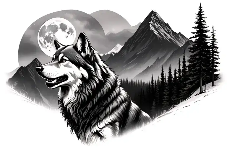 Wolf Howling Moon Forest Mountains