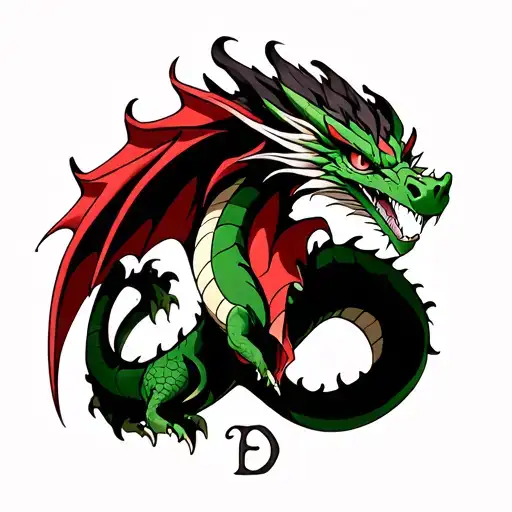 Green And Red Dragon With Initial And