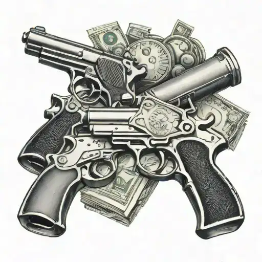 Two Pistol And Money Bag