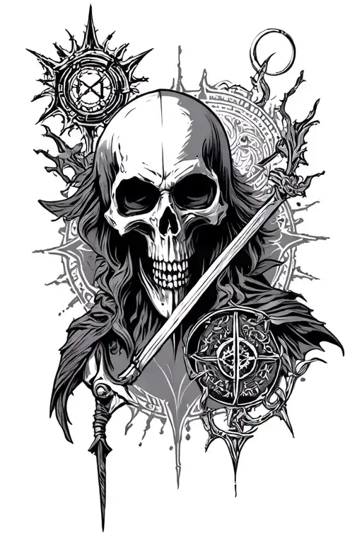 Reaper And Vegvisir Symbol