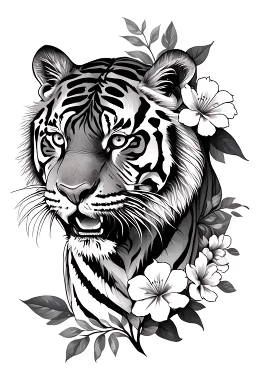 Tiger With Flowers