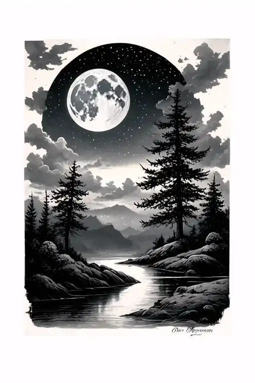 Night Landscape With Full Moon