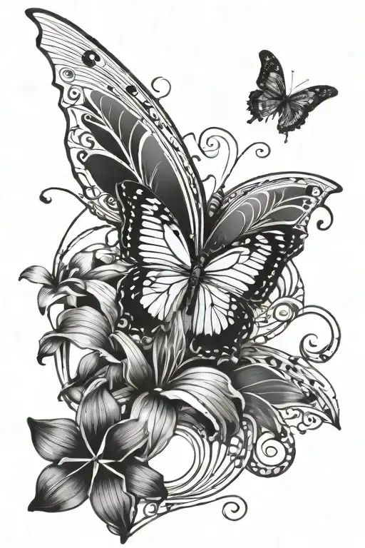 Harleyquin Iris Flower Intertwined In Music Bars Forming The Golden Ratio Sprial With A Butterfly