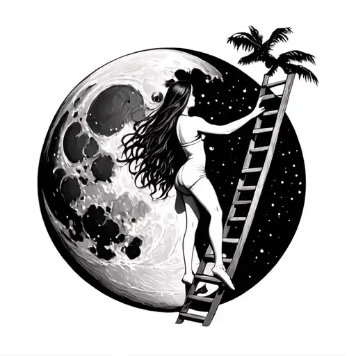 Girl Climbing Ladder To The Moon