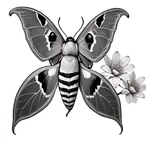 Polyphemus Moth With 3 Flowers Blooming