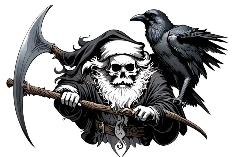 Santa Death With A Scythe With A Crow