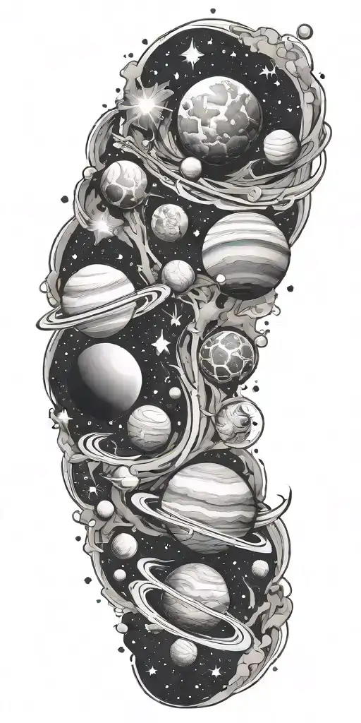 Space Tattoo With Planets And Stars Shining