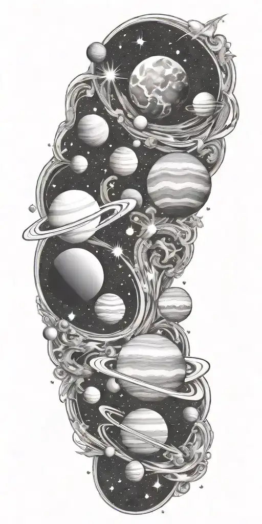 Space Tattoo With Planets And Stars Shining