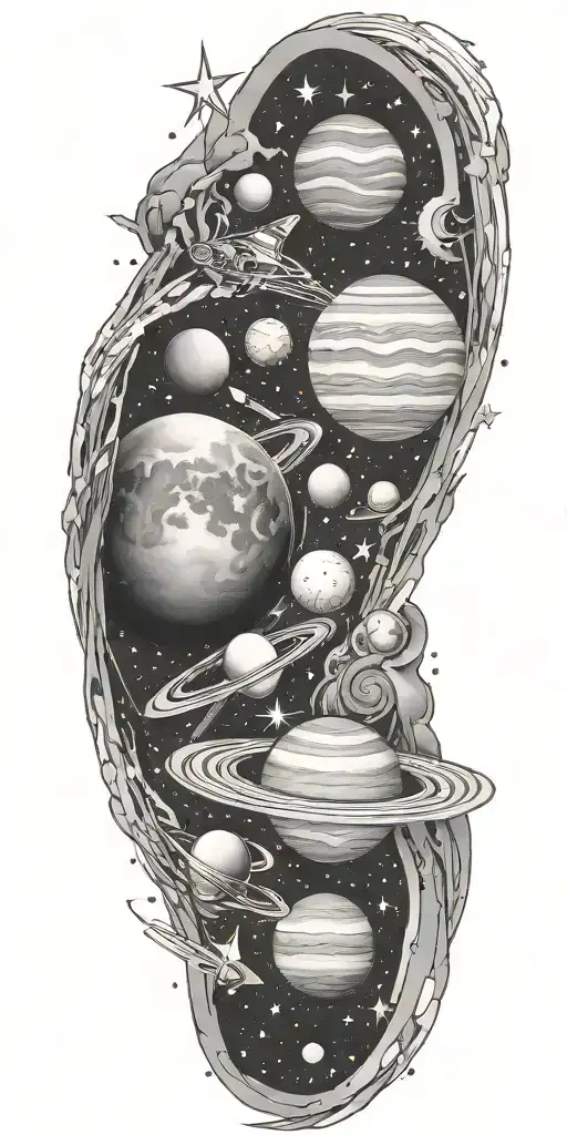 Space Tattoo With Planets And Stars Shining
