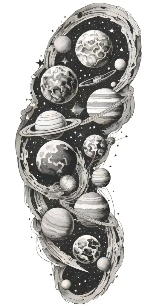 Space Tattoo With A Couple Planets And Stars That Has The Milkyway In It