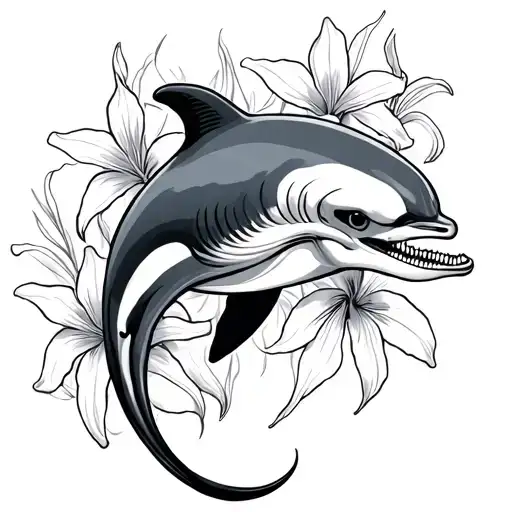 Dolphin That Part Half Skeleton With Lillies