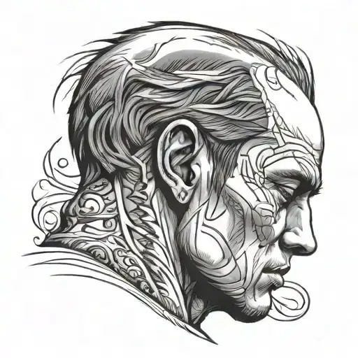 Male Head With Forehead Against Wall Sad