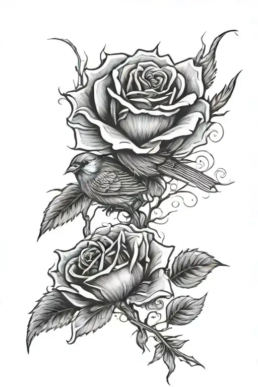 Rose And One Cardinal Bird