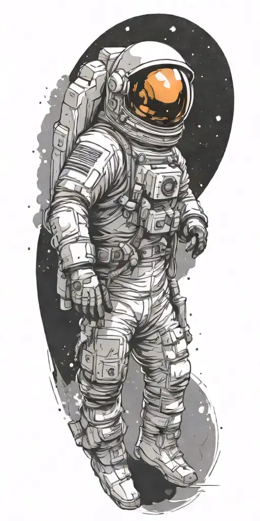 Empty Space Themed Tattoo Without Helmet Or Astronaut