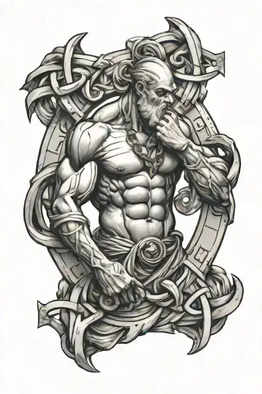 Atlas Showing His Strength With A Wisdom Knot Design Incorporating Elements