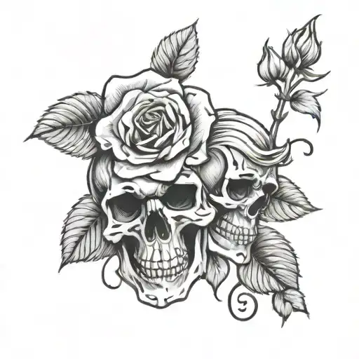 Skull Roses Intertwined