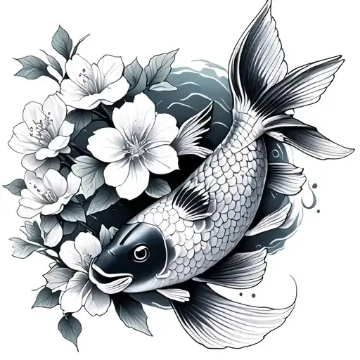 Cherry Blossoms And Two Koi Fish For Man