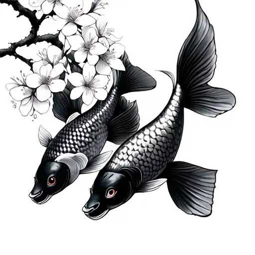 Cherry Blossoms And Two Koi Fish Masculine