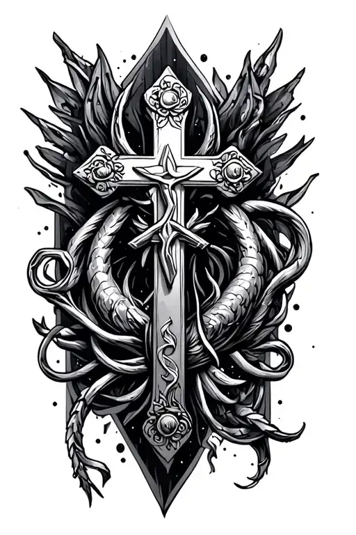 Christian Cross With A Reminder Of My Astro Capricorn Sign In A Mechanical Style