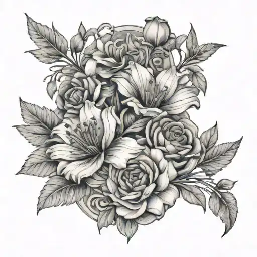 Febuary And June Flowers With Roman Numberal Stem