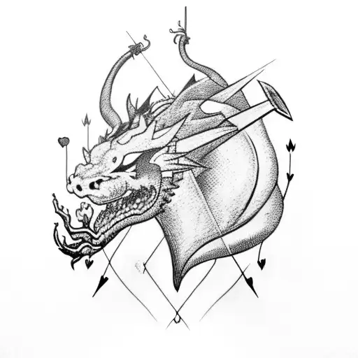 Heart Hit By Arrow In The Middle Surrounded By Dragon