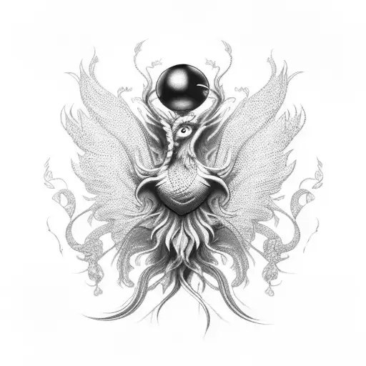 An Intricately Detailed Phoenix Holding An Eight Ball