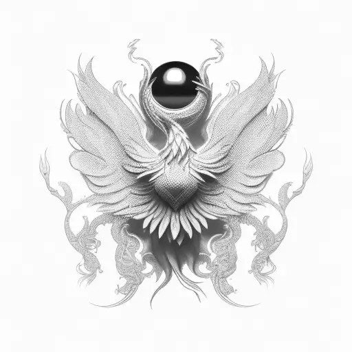 An Intricately Detailed Phoenix Holding An Eight Ball