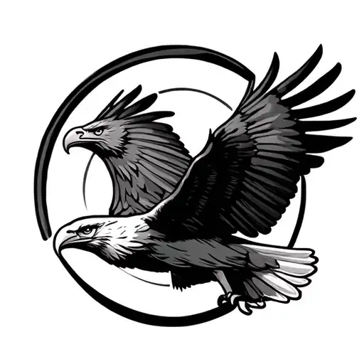 Eagle Flying With A Design Around It