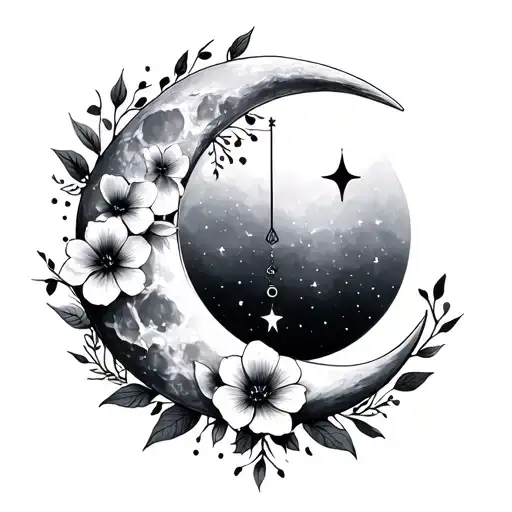 Moon And Flowers And Stars And Symbols