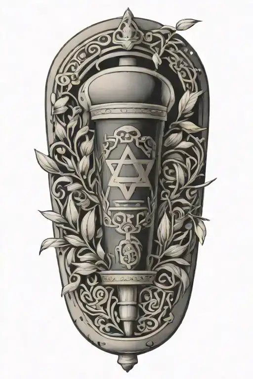 Jewish Symbols Like The Torah Scrolls Mixed With Legal Motifs Like Olive Branches