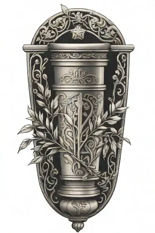 Jewish Symbols Like The Torah Scrolls Mixed With Legal Motifs Like Olive Branches